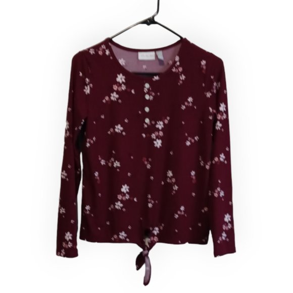 Children Place Girls Ribbed Floral Tie Front Long Sleeve Top Size 14 - Picture 1 of 6